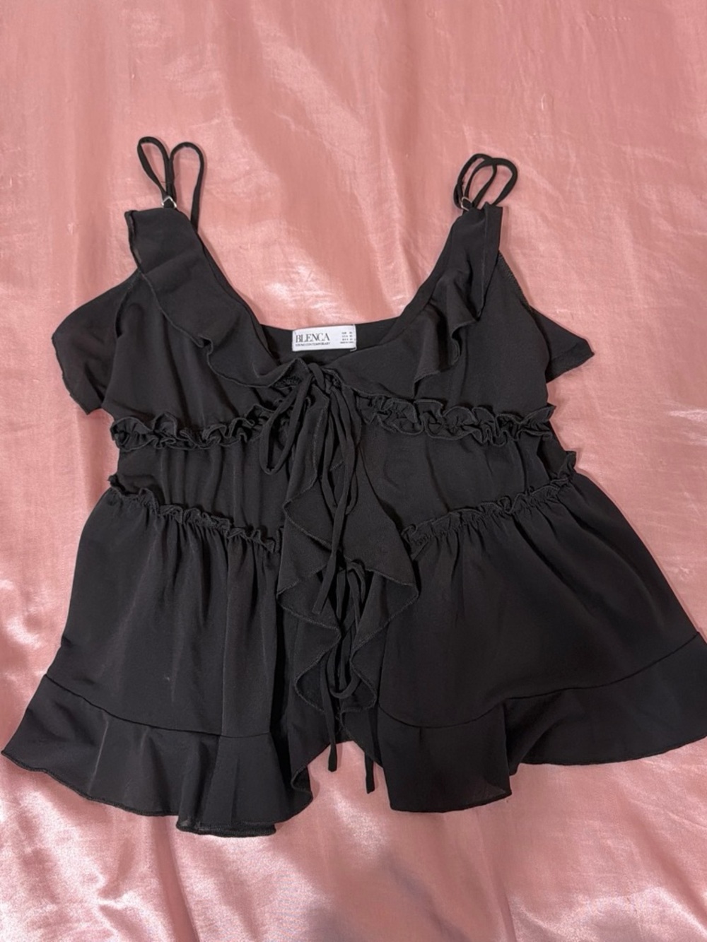 Black Ruffle Tie-Front Camisole Top